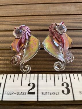 Vintage Iridescent Art Glass & Pink Accent Pierced Earrings